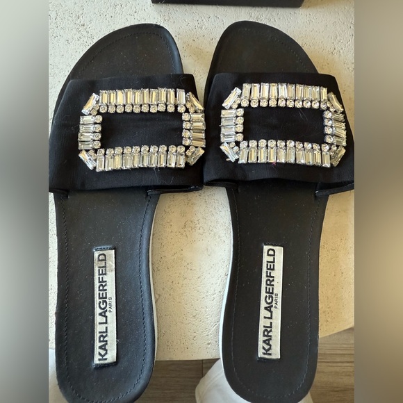 Karl Lagerfeld Black Sandals with Crystal Embellishments - Picture 1 of 5